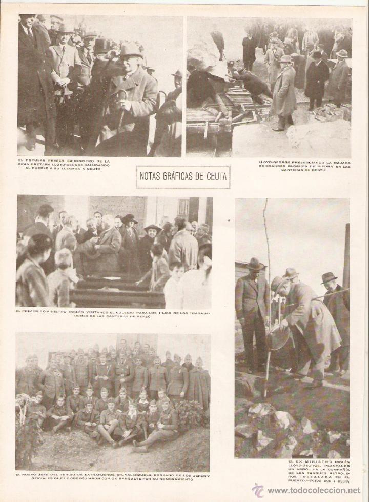 Coleccionismo: A&Ntilde;O 1923 RECORTE PRENSA CEUTA VISITA LLOYD GEORGE CANTERAS DE BENZU COLEGIO BAJADA BLOQUES PIEDRA