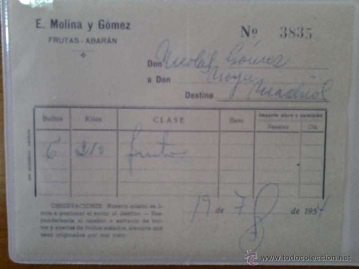 Collectionnisme: ANTIGUO RECIBO FRUTAS MOLINA GOMEZ ABARAN MURCIA 1954