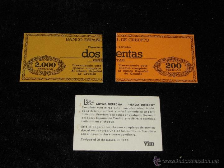 Collezionismo: 2 VALES DE LA PROMOCION DE VIM DE 1970 CON EL BANCO ESPA&Ntilde;OL DE CREDITO