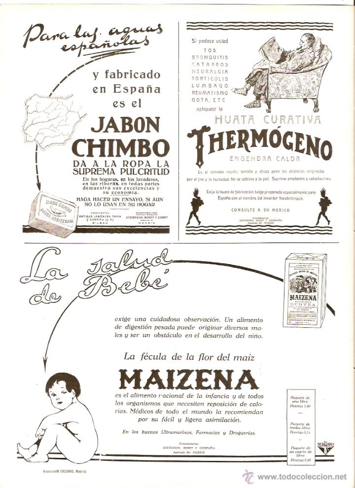 Coleccionismo: A&Ntilde;O 1923 RECORTE PUBLICIDAD JABON CHIMBO HUATA CURATIVA THERMOGENO MAIZENA