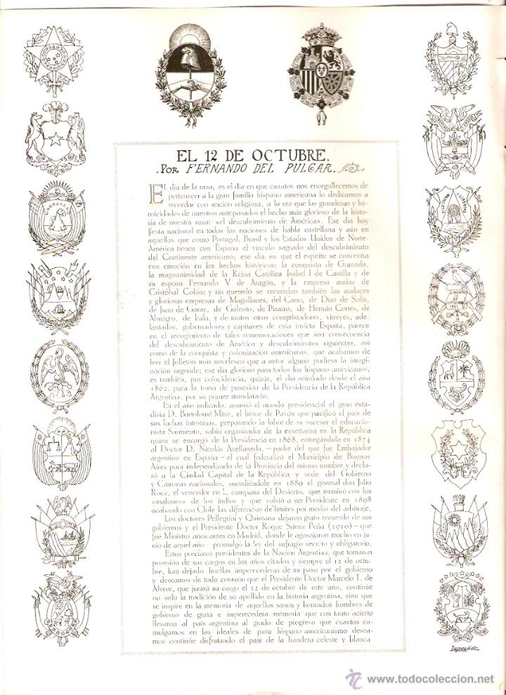 Coleccionismo: A&Ntilde;O 1922 RECORTE PRENSA 12 OCTUBRE DIA DE LA RAZA FUNDACION DE BUENOS AIRES MORENO CARBONERO DE SAA