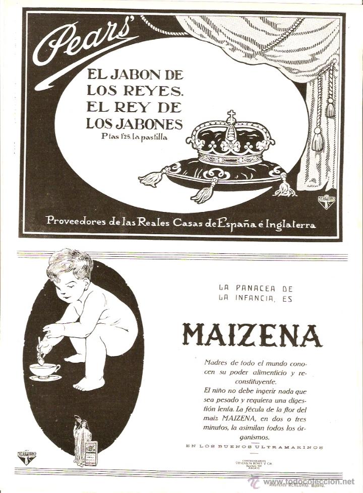 Coleccionismo: A&Ntilde;O 1922 RECORTE PRENSA PUBLICIDAD JABON PEARS PROVEEDOR CASA REAL MAIZENA