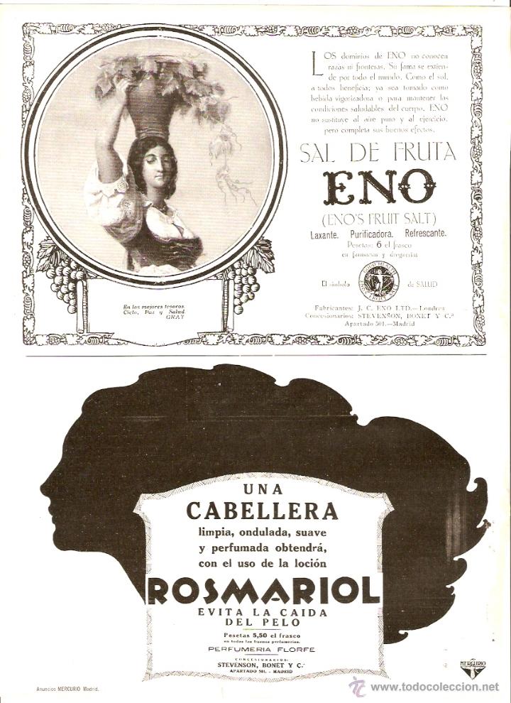 Coleccionismo: A&Ntilde;O 1922 RECORTE PRENSA PUBLICIDAD SAL DE FRUTA ENO ROSMARIOL CAIDA CABELLO PERFUMERIA FLORFE