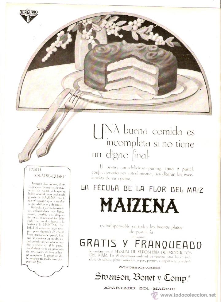 Coleccionismo: A&Ntilde;O 1922 RECORTE PRENSA PUBLICIDAD MAIZENA
