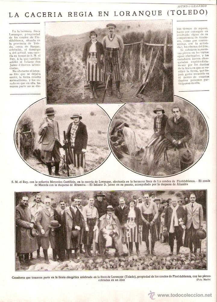 Coleccionismo: A&Ntilde;O 1928 RECORTE PRENSA CACERIA REGIA EN LORANQUE TOLEDO CAZA