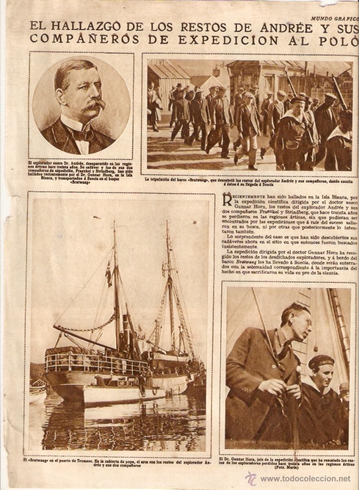Collectionnisme: A&Ntilde;O 1930 RECORTE PRENSA HALLAZGO RESTOS ANDREE FRAENKEL STRINDBERG EXPEDICION POLO NORTE