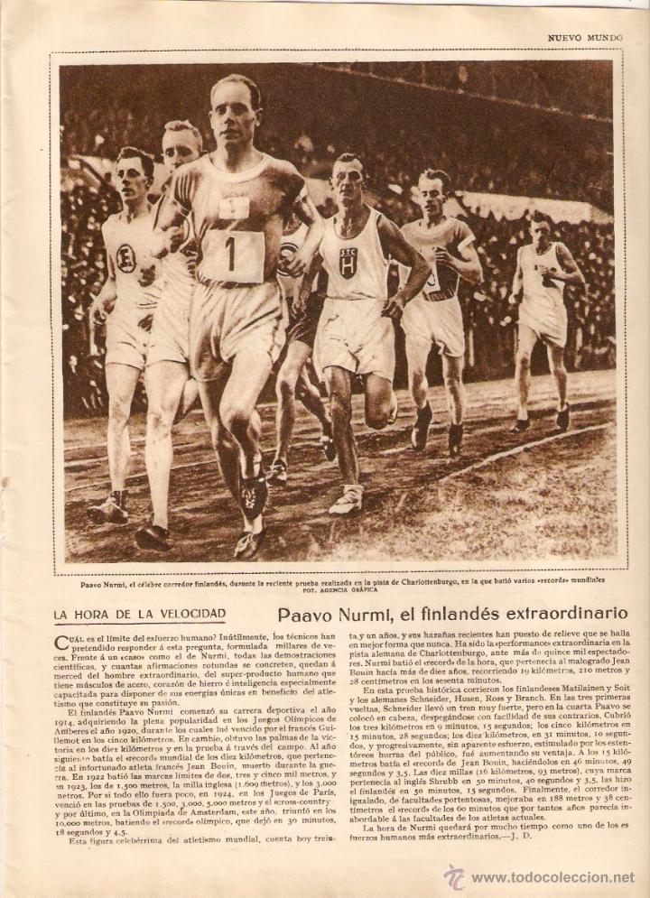 Collectionnisme: A&Ntilde;O 1928 RECORTE PRENSA DEPORTES ATLETISMO VELOCIDAD PAAVO NURMI VELOCISTA FINLANDES FINLANDIA