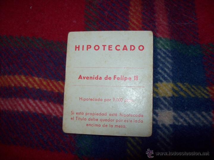 Coleccionismo: CURIOS&Iacute;SIMO CART&Oacute;N DE JUEGO DE HIPOTECADO ( AVENIDA DE FELIPE II).VER REVERSO.A&Ntilde;OS 60-70.VER FOTOS.