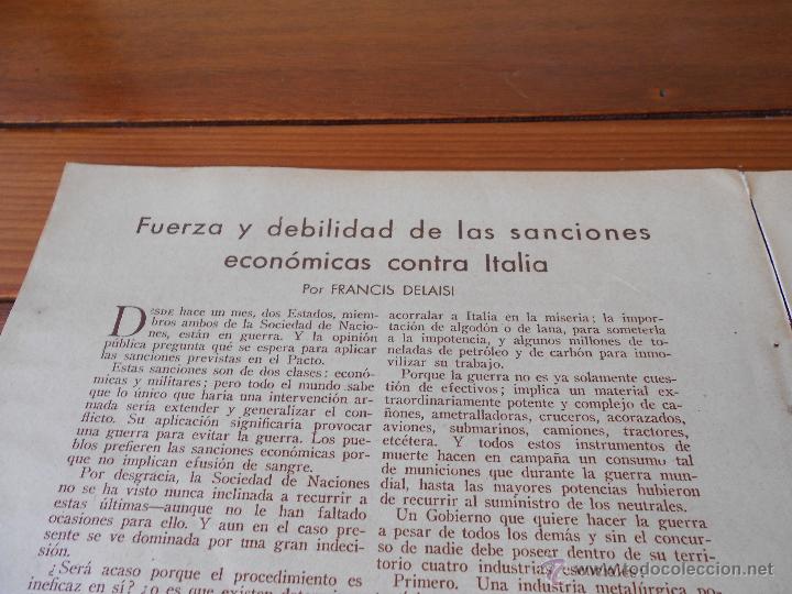 Collezionismo: RECORTE PRENSA ORIGINAL 1935: FUERZA Y DEBILIDAD DE LAS SANCIONES ECON&Oacute;MICAS CONTRA ITALIA