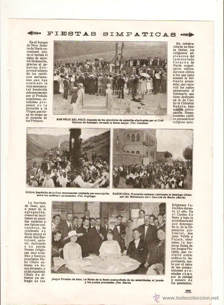 Colecionismo: A&Ntilde;O 1918 RECORTE PRENSA SANT FELIU DEL RECO EJERCICIOS CLUB NATACION SABADELL NURIA BENDICION CRUZ