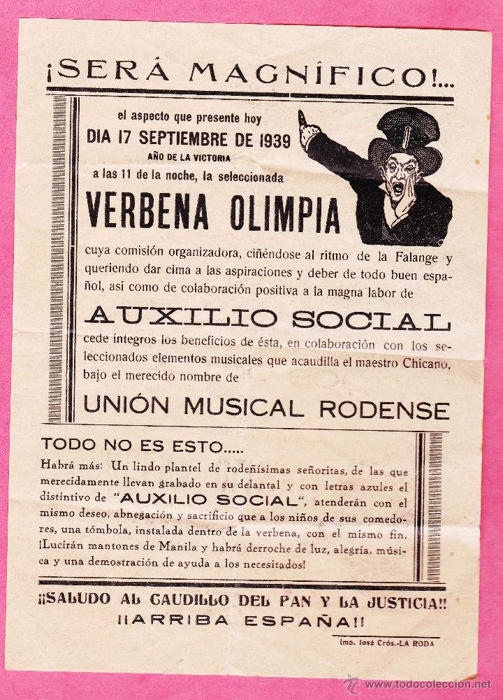 Coleccionismo: PROGRAMA VERBENA OL&Iacute;MPICA. LA RODA, ALBACETE?, 1939. - Foto 1
