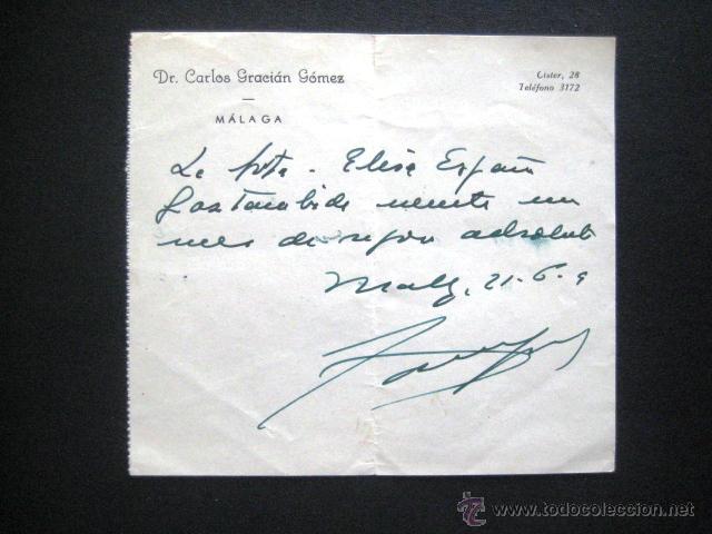 Coleccionismo: RECETA MEDICA . POSGUERRA ESPA&Ntilde;OLA. A&Ntilde;OS 40. M&Aacute;LAGA.