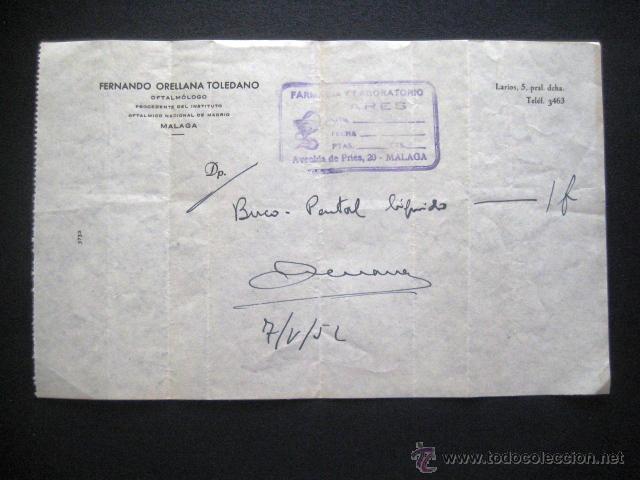Coleccionismo: RECETA MEDICA . A&Ntilde;OS 50. M&Aacute;LAGA.