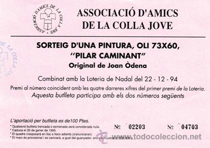 Coleccionismo: COLLA JOVE XIQUETS TARRAGONA - BOLETO SORTEO PINTURA PILAR CAMINANT,JOAN ODENA 1994 TEMA CASTELLER