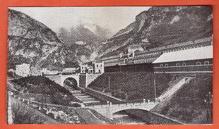 Coleccionismo: fotografia recortada - estacion de ferrocarril en canfranc / huesca - ed. gallach - a&ntilde;o 50