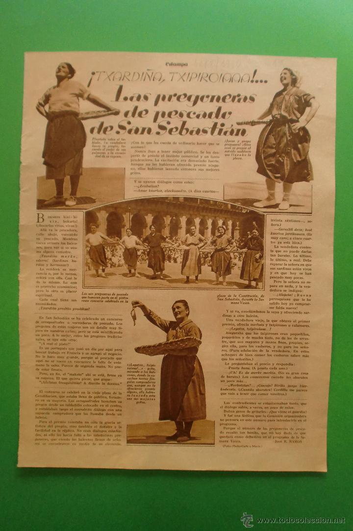 Coleccionismo: HOJA SUELTA ESTAMPA 12/08/1930 N&ordm; 135 - PREGONERAS DEL PESCADO DE SAN SEBASTIAN TXARDINA TXIPIROIAAA
