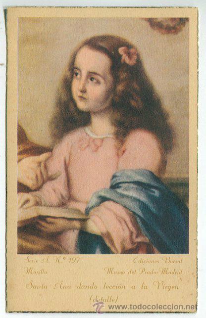 Coleccionismo: Antigua estampa, santa ana dando leccion a la virgen, murillo, serie A n&ordm; 197 edici. barsal,