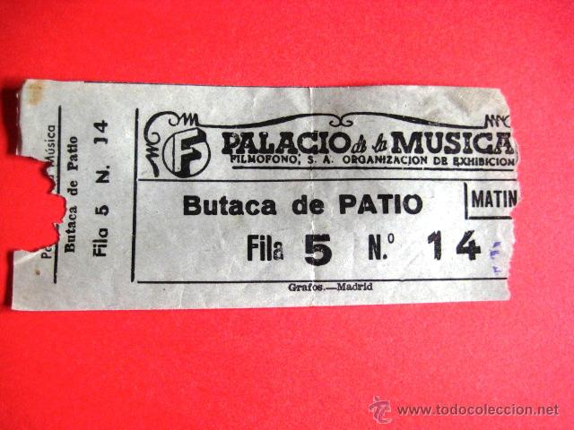 Coleccionismo: ENTRADA CINE PALACIO DE LA MUSICA.( MATINAL ) MADRID. A&Ntilde;OS 60. .