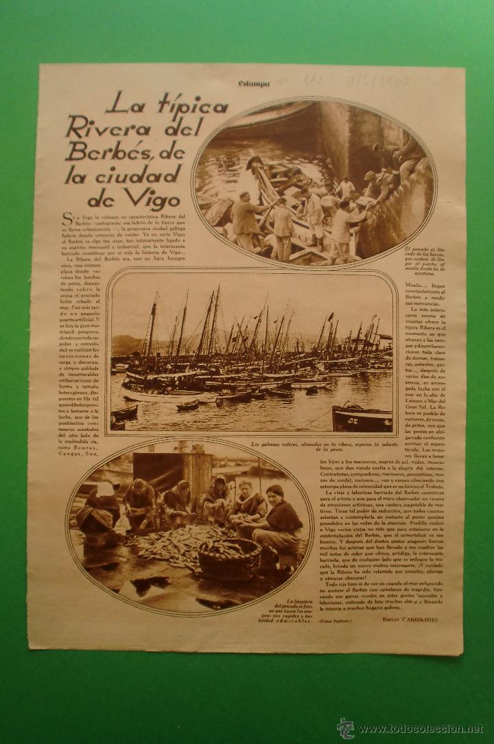 Coleccionismo: HOJA SUELTA ESTAMPA N&ordm; 112 04/03/1930 RIVERA DEL BERB&Eacute;S VIGO