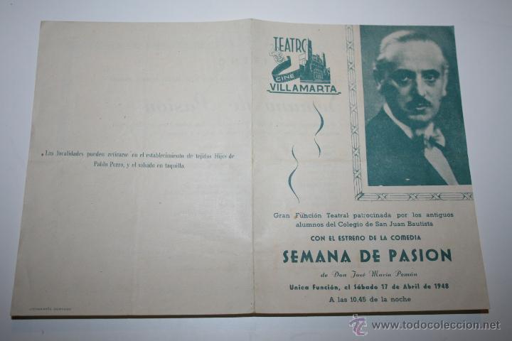 Coleccionismo: ANTIGUO PROGRAMA DEL TEATRO VILLAMARTA 1948 SEMANA DE PASION DE DON JOSE MARIA PEMAN