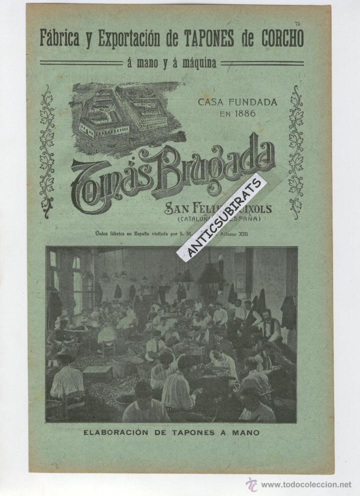 Collectionnisme: HOJA PUBLICITARIA A&Ntilde;O 1904 FOTO FABRICA DE TAPONES CORCHO VINO TOMAS BRUGADA SANT FELIU DE GUIXOLS