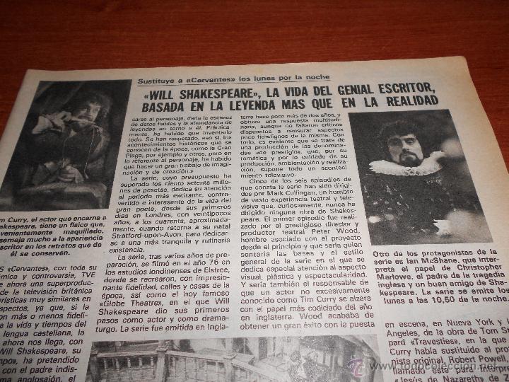 Coleccionismo: ART&Iacute;CULO EN PRENSA 1981 PR&Oacute;XIMA SERIE DE TV WILL SHAKESPEARE