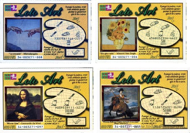 Coleccionismo: Rasca, loteria, loto rapid catalunya, serie de 4, loto art, 7 x 10 cm.