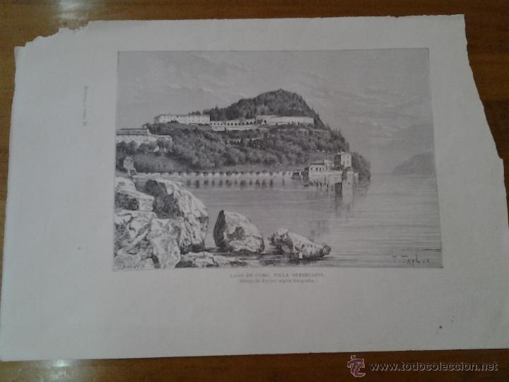 Sammelleidenschaft Papier: ANTIGUA LAMINA GRABADO LAGO DE COMO VILLA SERBELLONI ITALIA