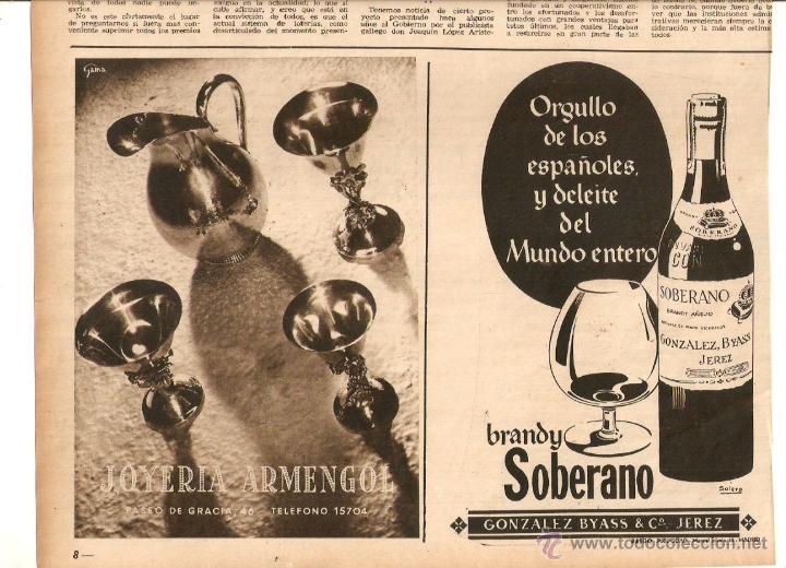 Coleccionismo: A&Ntilde;O 1952 RECORTE PRENSA PUBLICIDAD BEBIDAS BRANDY SOBERANO GONZALEZ BYASS JEREZ