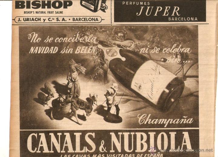 Collectionnisme: A&Ntilde;O 1952 RECORTE PRENSA PUBLICIDAD BEBIDAS CHAMPA&Ntilde;A CAVA CANALS NUBIOLA