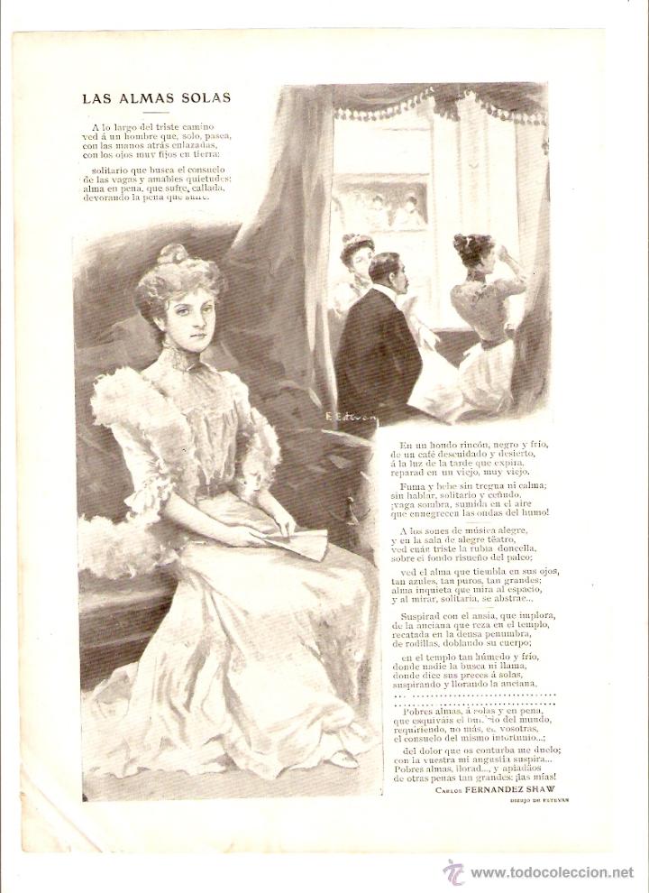 Collecting paper: A&Ntilde;O 1907 RECORTE PRENSA POESIA LAS ALMAS SOLAS CARLOS FERNANDEZ SHAW ILUSTRACION DIBUJO DE ESTEVAN