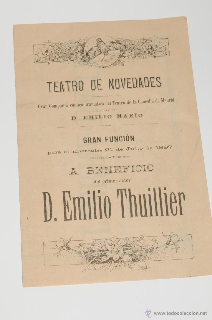 Coleccionismo: PROGRAMA TEATRO DE NOVEDADES 1897 ESTRENO TIERRA BAJA