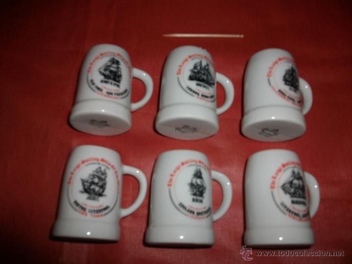 Coleccionismo: JUEGO COMPLETO DE JARRITAS DE PORCELANA ESMALTADA DE HERRANDIZ CON BARCOS