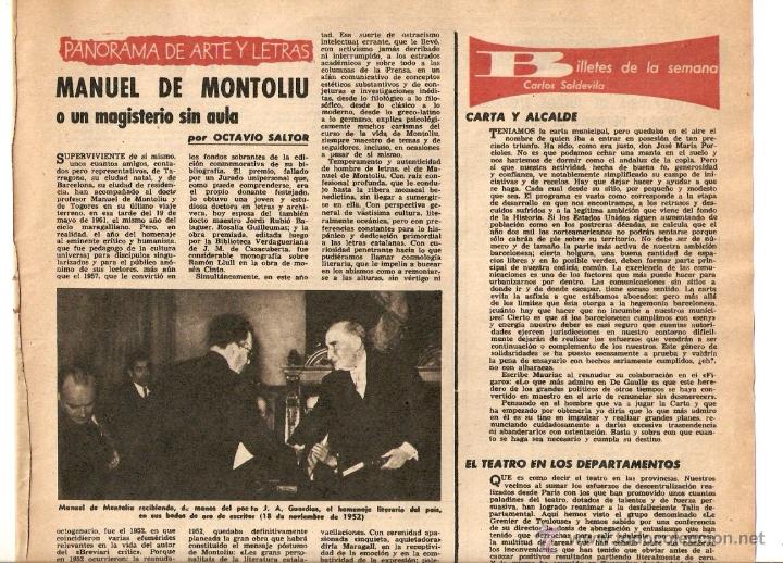 Coleccionismo: A&Ntilde;O 1961 RECORTE PRENSA HOMENAJE MANUEL DE MONTOLIU LITERATURA ESCRITOR