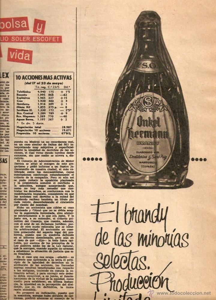 Coleccionismo: A&Ntilde;O 1961 RECORTE PUBLICIDAD BEBIDAS BRANDY ONKEL HERMANN DESTILERIAS SIMO MARTORELL