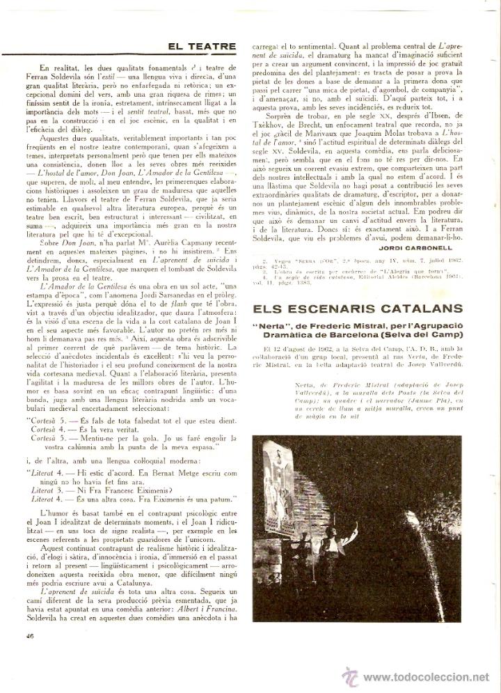 Coleccionismo: A&Ntilde;O 1962 RECORTE PRENSA TEATRO NERTA DE FREDERIC MISTRAL MURALLA DELS PONTS LA SELVA DEL CAMP
