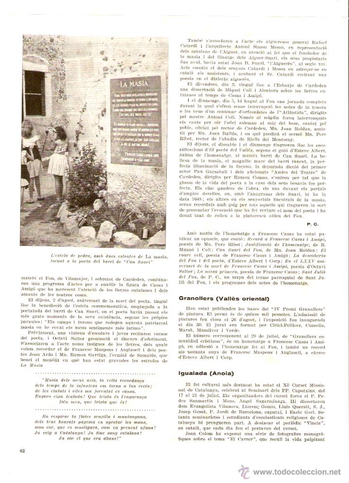 Coleccionismo: A&Ntilde;O 1962 RECORTE PRENSA HOMENAJE FRANCESC CASAS AMIGO SANT JULIA DEL FOU VALLES ORIENTAL