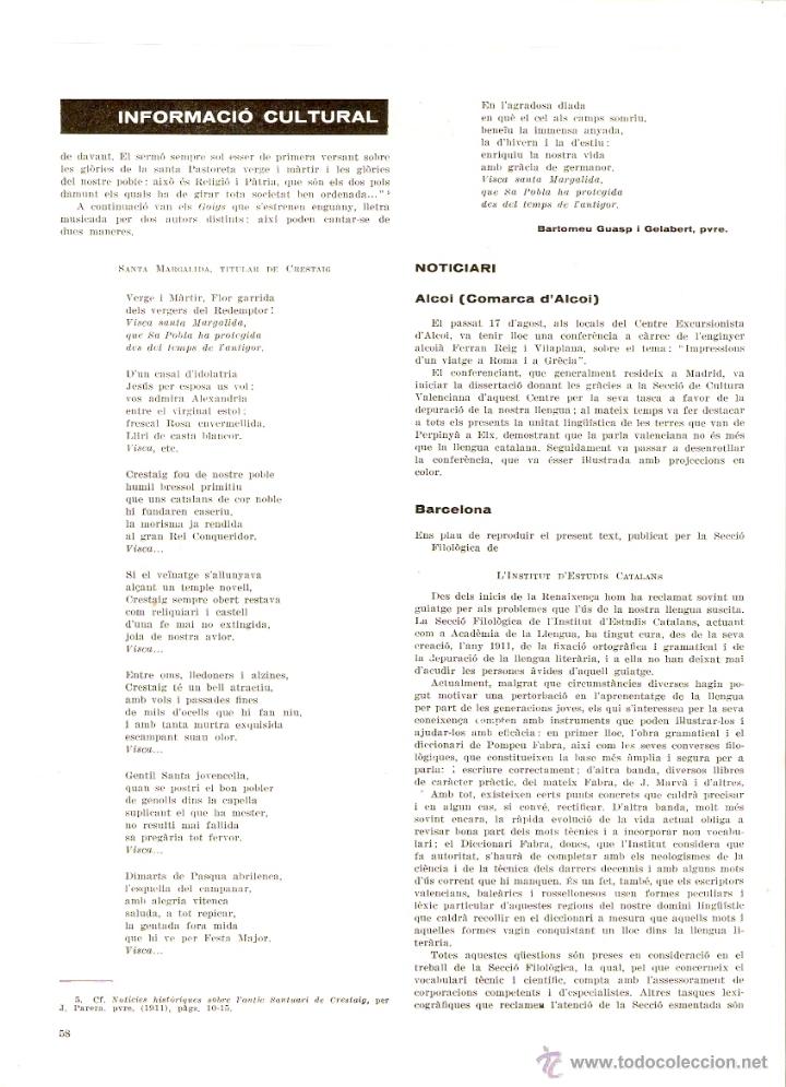 Coleccionismo: A&Ntilde;O 1962 RECORTE PRENSA MALLORCA DIADA DEL PANCARITAT SANTA MARGARIDA MARGALIDA GOIGS MARGALIDETA