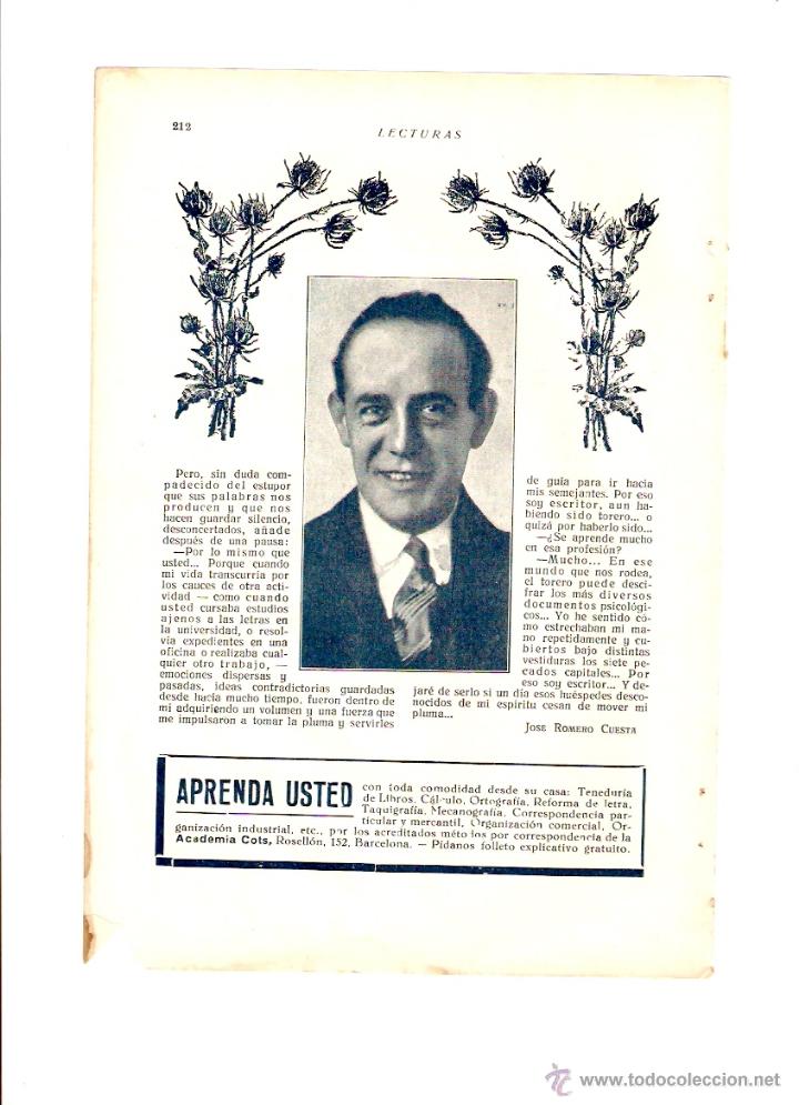 Coleccionismo: A&Ntilde;OS 20 RECORTE PRENSA PORQUE ES ESCRITOR EL TORERO SANCHEZ MEJIAS ENTREVISTA