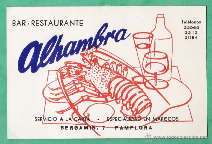 Coleccionismo: tarjeta publicitaria / comercial - bar restaurante alhambra - pamplona / navarra - a&ntilde;os 70