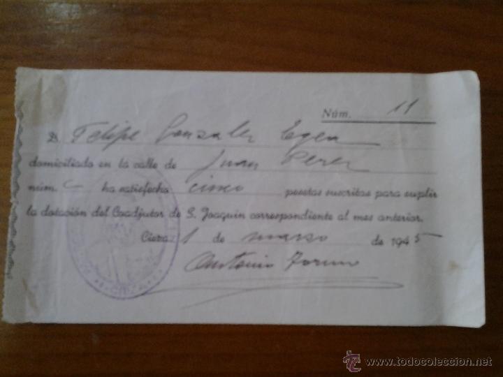 Sammelleidenschaft Papier: ANTIGUO RECIBO CIEZA MURCIA 1945