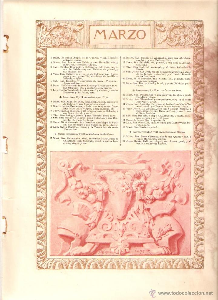 Coleccionismo: A&Ntilde;O 1897 RECORTE PRENSA ALMANAQUE SANTORAL MARZO ABRIL DE 1898 SIGNO ZODIACO ARTURO MELIDA