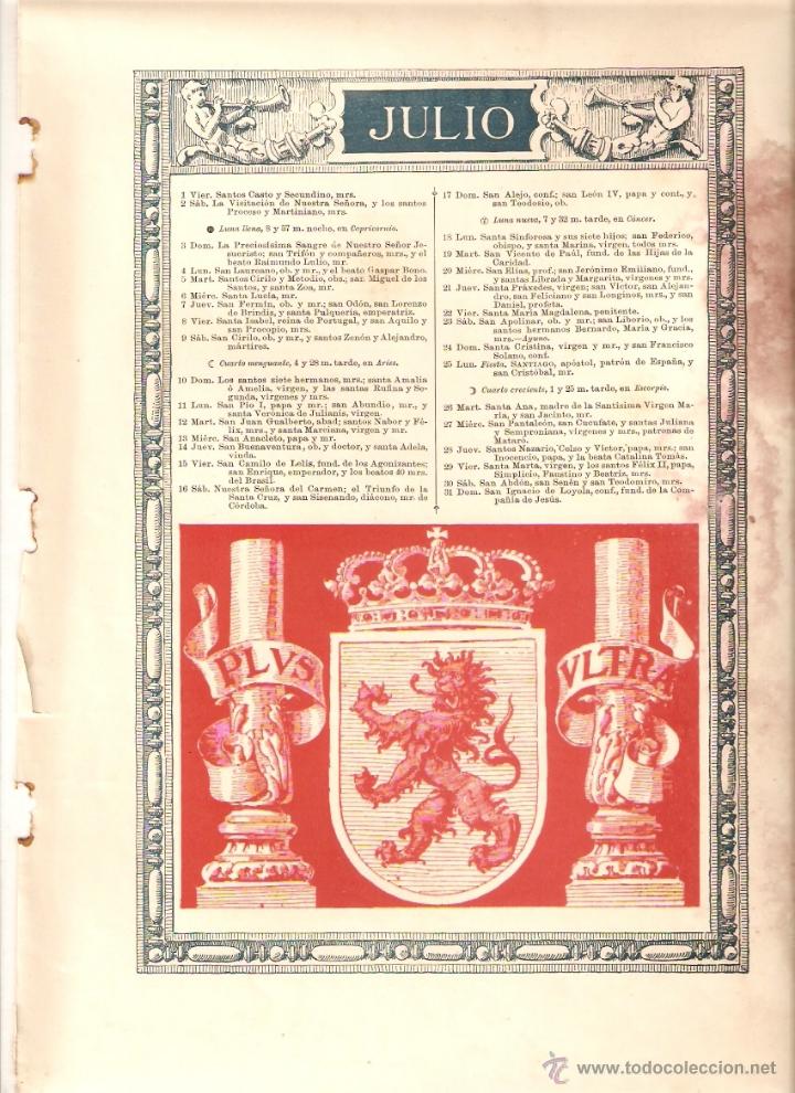 Collectionnisme: A&Ntilde;O 1897 RECORTE PRENSA ALMANAQUE SANTORAL JULIO AGOSTO DE 1898 SIGNO ZODIACO ARTURO MELIDA