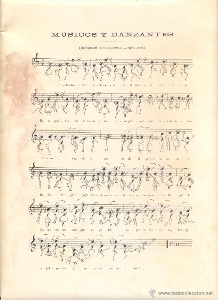 Collecting paper: A&Ntilde;O 1897 RECORTE PRENSA PARTITURA MUSICAL MUSICOS Y DANZANTES ROMANZA NOTAS MUSICALES CON DIBUJOS