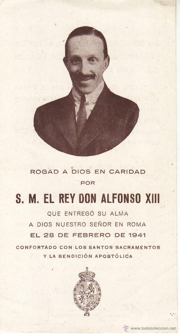 Coleccionismo: ESTAMPA RECORDATORIO FALLECIMIENTO ALFONSO XIII - SEVILLA 1949