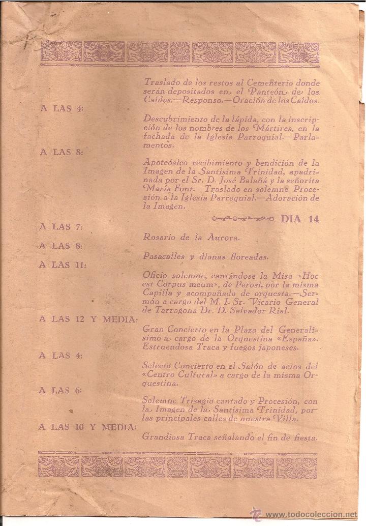 Coleccionismo: ESPLUGA DE FRANCOL&Iacute; 1940. PROGRAMA ACTOS F.E.T. Y JONS HOMENAJE A LOS CA&Iacute;DOS - Foto 3