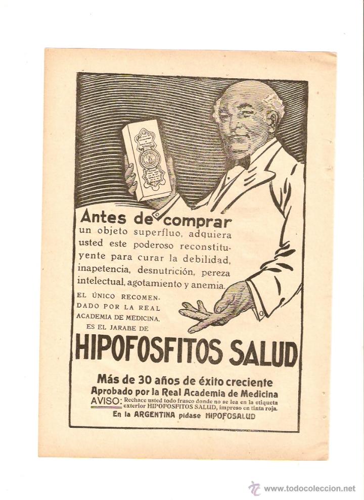 Coleccionismo: A&Ntilde;O 1923 RECORTE PUBLICIDAD JARABE HIPOFOSFITOS SALUD