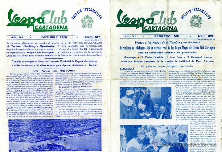 Coleccionismo: CARTAGENA  VESPA CLUB CARTAGENA CONJUNTO 2 BOLETINES 129 Y 137 1961