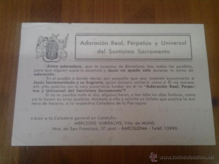 Collectionnisme: ANTIGUO PAPEL RELIGIOSO ADORACION DEL SANTISIMO SACRAMENTO SUBIRACHS VDA. DE MUNS BARCELONA