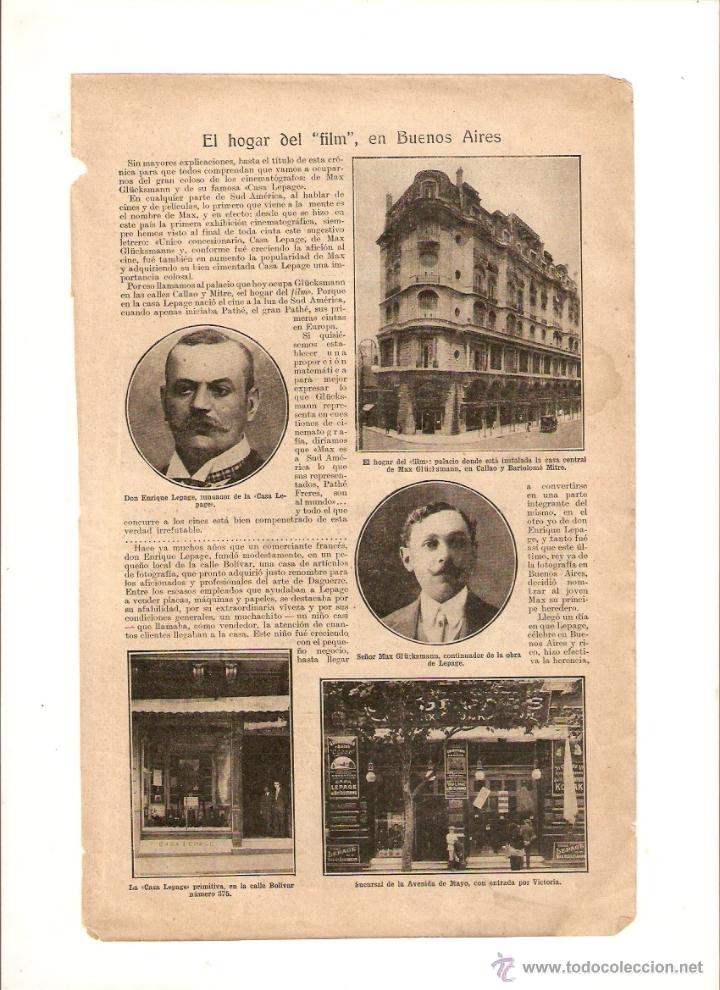 Collectionnisme: A&Ntilde;O 1913 RECORTE PRENSA REPORTAJE CINE EL HOGAR DEL FILM EN BUENOS AIRES